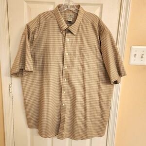 L.L. Bean 100% cotton s/s biege with blue and white check  size XXL